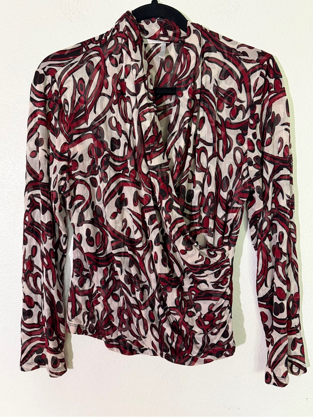 Classiques Entier Draped V-Neck Long Sleeve Top in Cream, Burgundy and Black